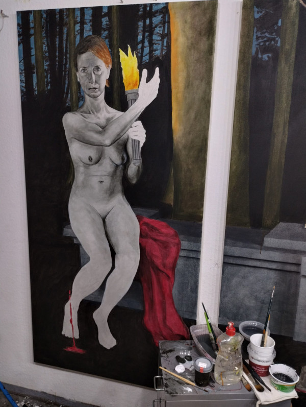 Începutul primului strat de vopsea al figurii din stânga/First layer of paint - left side figure