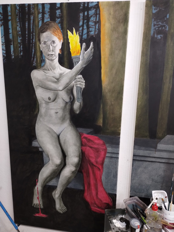 Începutul primului strat de vopsea al figurii din stânga/First layer of paint - left side figure