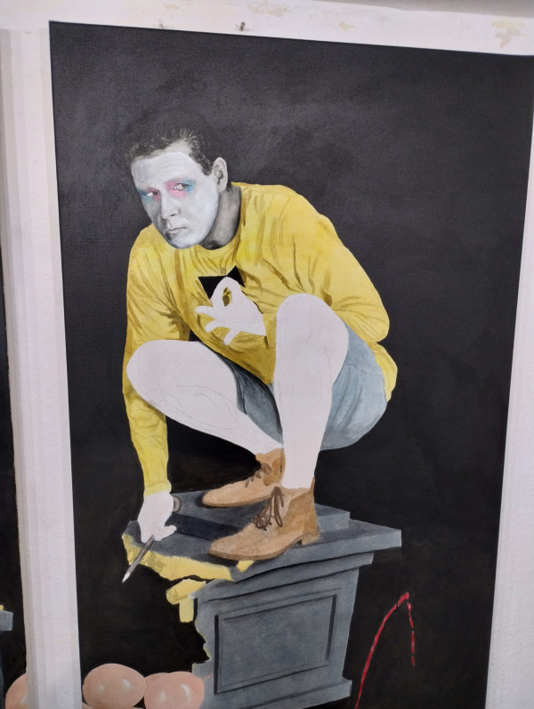 Începutul primului strat de vopsea pe figura din dreapta/First layer of paint - right side figure