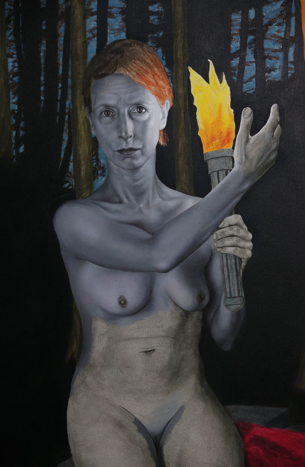 Pictură în grisaille a figurii din stânga/Grisaille underpainting - left side figure