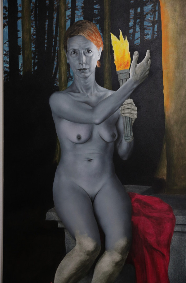Pictură în grisaille a figurii din stânga/Grisaille underpainting - left side figure