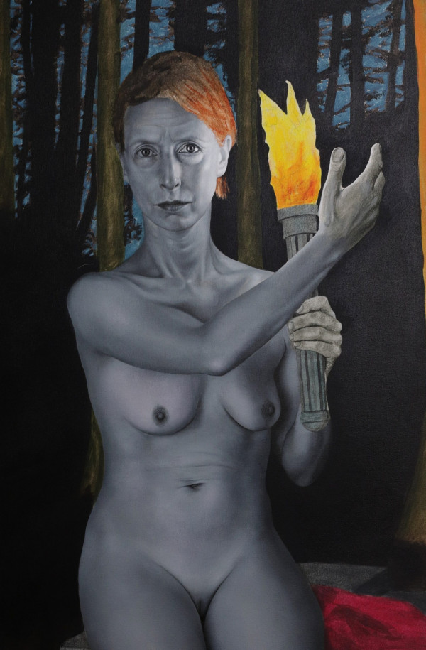 Pictură în grisaille a figurii din stânga/Grisaille underpainting - left side figure