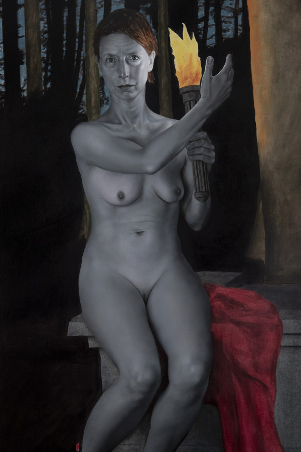Pictură în grisaille a figurii din stânga/Grisaille underpainting - left side figure